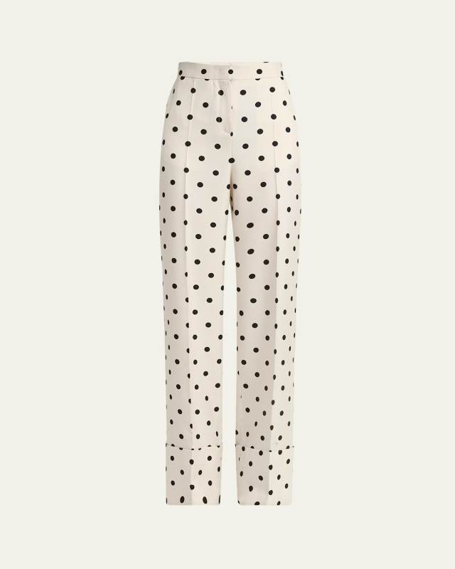 Polka Dot Straight Leg Silk Trousers